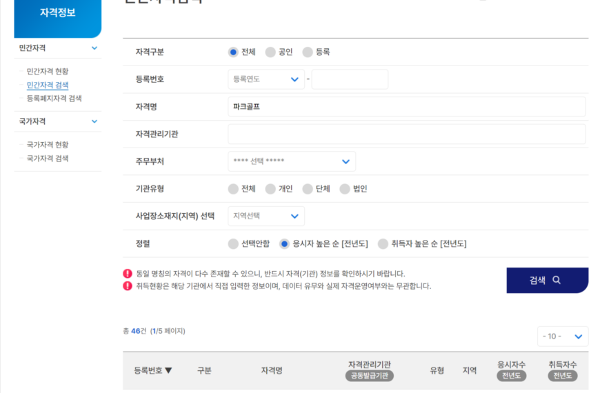 파크골프지도자 민간자격증